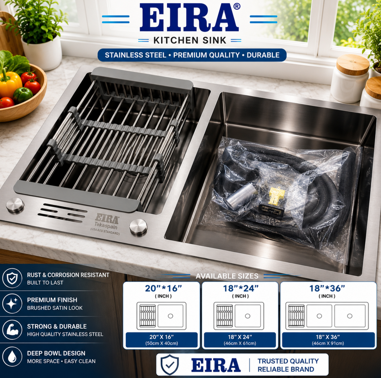 SIZE 36”*18” HELMET KITCHEN SINK (SS COLOUR)